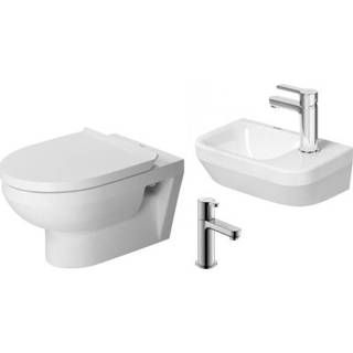 👉 Toiletset chroom keramiek wit Duravit Durastyle wandcloset rimless softclose fontein 1 kraangat rechts 36x22cm fonteinkraan SW68313 - SW197110 SW238430