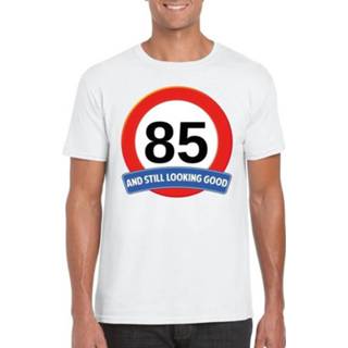 👉 Verkeersbord wit katoen mannen active leeftijd 85 jaar t-shirt heren