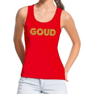 👉 Tanktop rood goud katoen vrouwen active glitter tekst / mouwloos shirt dames