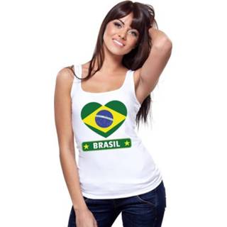 👉 Tanktop wit katoen vrouwen active Brazilie vlag in hart dames