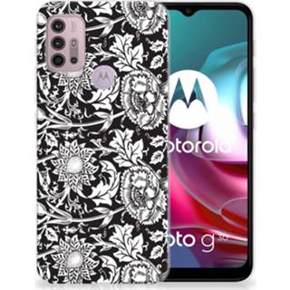 👉 Zwart Motorola Moto G30 | G10 TPU Case Black Flowers 8720215243208