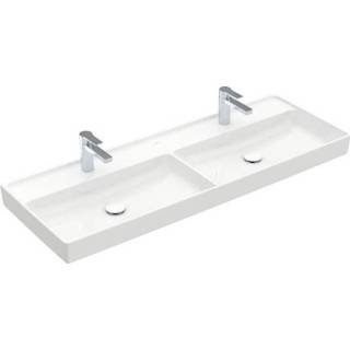 👉 Meubelwastafel wit TitanCeram Alpin Villeroy & Boch Collaro dubbel 130x47cm zonder overloop 2 kraangaten 4A34D101 4051202862794