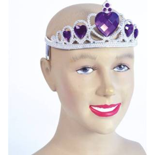 👉 Zilveren tiara paarse paars kunststof volwassenen active met stenen