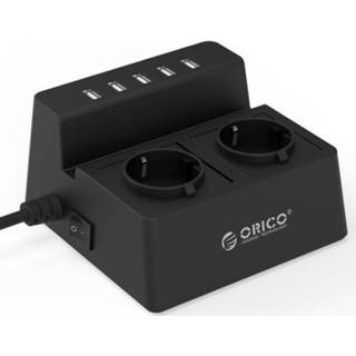 👉 Bureau zwart active Orico 2-voudige Stekkerdoos - 5x USB Oplaadpoort 250V 10A 1,5 meter 6954301142126