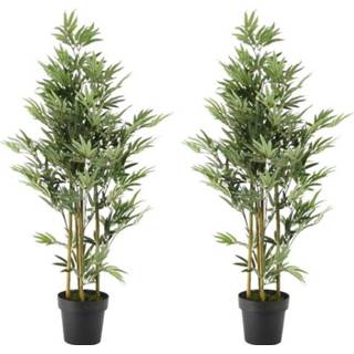 👉 Kunst plant bamboe active groene zwarte 2x kunstplanten 158 cm in pot