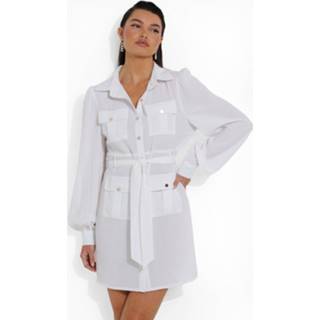 👉 Blouse Jurk Met Utility Zakken, White