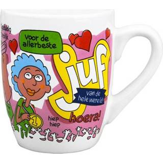 👉 Beker One Size meerkleurig Cartoon cadeau mok/beker voor de allerbeste juf - 300 ml koffiebekers/feestartikelen 8718758071792