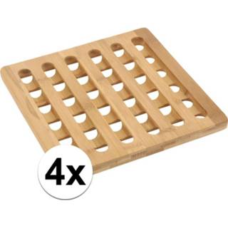 👉 Onderzetter bruin hout active Vierkante voor pannen 4 stuks