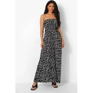 👉 Strapless Luipaardprint Maxi Jurk Met Ruches, Black