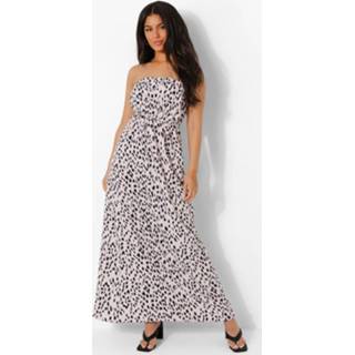 👉 Strapless Luipaardprint Maxi Jurk Met Ruches, Nude