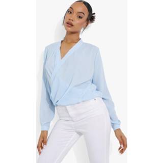 Geweven Wikkel Blouse, Pale Blue