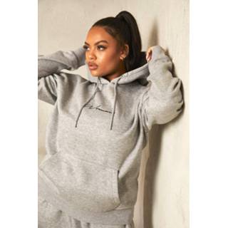 👉 Plus Gerecyclede Geborduurde Woman Hoodie, Grey Marl