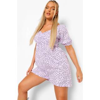 👉 Gesmokte Romper Met Stippen En Rug Strik, Lilac