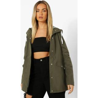 👉 Regenjas Met Capuchon En Contrasterende Zoom, Khaki