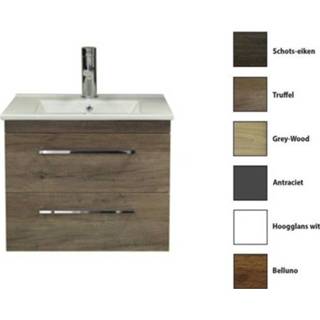 👉 Badmeubelset MDF Belluno-Eiken Sanicare Q6 60x45x50cm 1 kraangat wasbak 2 lades standaard greep 3607060Q-3600060