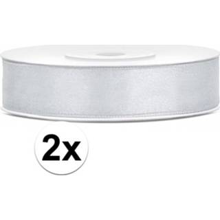 👉 Zilveren active 2x Hobby/decoratie satijnen sierlinten 1,2 cm/12 mm x 25 meter
