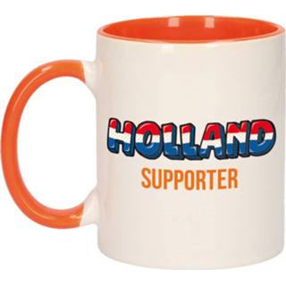 👉 Mok active wit oranje Holland supporter popart mok/ beker 300 ml