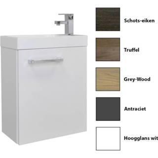 Toiletmeubel grijs MDF hangend Sanicare Q40 met spiegel 40 cm grey-wood 7439656459444