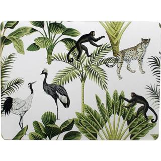 👉 Placemat wit kurk 2x stuks rechthoekige placemats jungle print 30 x 40 cm