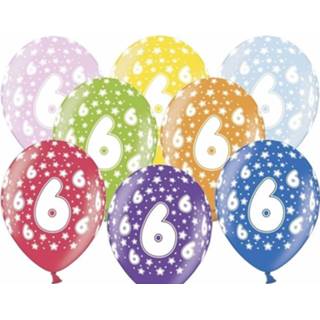 👉 Ballon multikleur 12x Stuks Verjaardag Ballonnen 6 Jaar Met Sterretjes 30 Cm - Feestartikelen/versiering 8720276069397