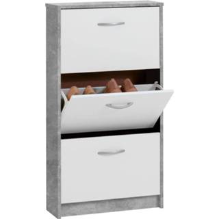 👉 Schoenenkast wit active met 3 kantelende vakken en betonkleurig 4029494118059