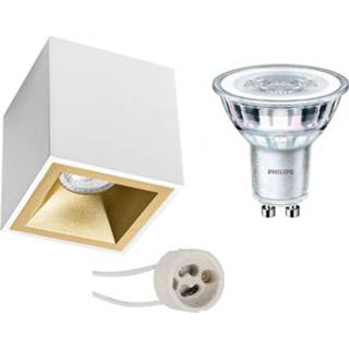 👉 Opbouwspot wit goud aluminium goudkleurig Philips - Set Corepro 830 36d Pragmi Cliron Pro Gu10 Fitting Dimbaar Opbouw Vierkant Mat Wit/goud 6013922944981