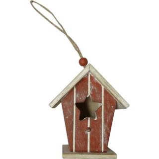 Vogelhuisje rood wit hout Peha Kersthanger 20 Cm Rood/wit 8712953280669