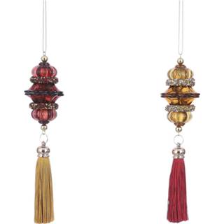 👉 Ornament rood goud kunststof House Of Seasons Hangkwast 17 Cm Rood/goud 2 Stuks 8718861820171