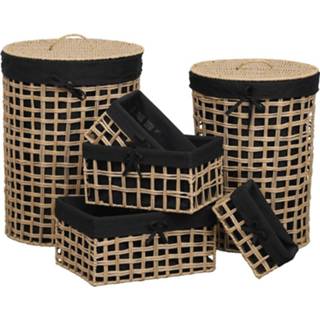 👉 Opbergmand zwart riet papier Gebor - 6 Delige Set Van Gewoven Riet/papier Open Opbergmanden Stuks Naturel/zwart- Afgewerkt Met 8720359704665