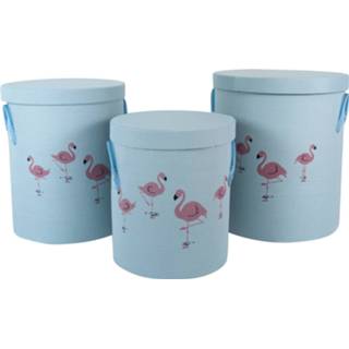 👉 Opbergmand blauw polyester Gebor - Leuke Set Van 3 Was- En Opbergmanden 73l / 55l 34l Flamingo Wasmand 8720359705433