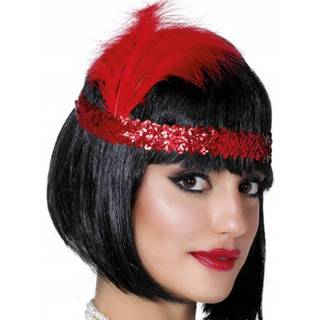 👉 Hoofdband rood kunststof Fiestas Guirca Charleston 20 Cm Veren 8434077132050