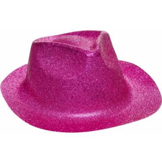 👉 Glitterhoedje magenta kunststof roze Lg-imports Fedora Glitterhoed Unisex Fuchsia One Size 20 Cm 8719817430345