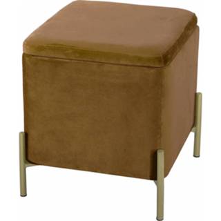 👉 Fluweel goud hout Leitmotiv Opbergkruk Snog 45 X 47 Cm Cognac/goud 8714302685330