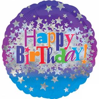 👉 Folieballon blauw paars Amscan Happy Birthday Stars 43 Cm Blauw/paars 26635244824