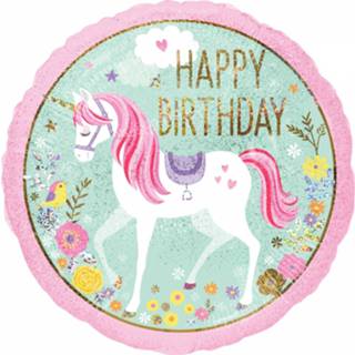 👉 Folieballon roze groen Amscan Unicorn 'Happy Birthday' 43 Cm Roze/groen 26635372725