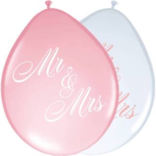 👉 Ballon roze wit Folat Ballonnen Mr & Mrs 30 M Latex Roze/wit 8 Stuks 8714572214056