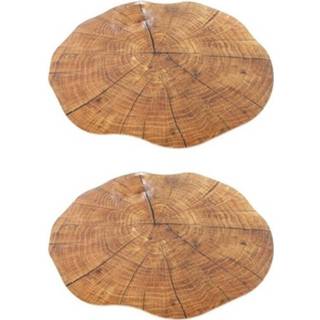 👉 Placemat kunststof One Size bruin Set van 8x stuks ronde boomstam print 38 cm - Eettafel onderleggers 8720576069585