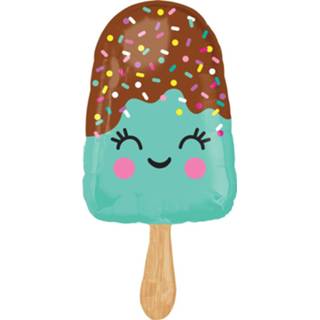 👉 Folieballon bruin blauw Amscan Happy Ice Cream 43 X 88 Cm Bruin/blauw 26635396011