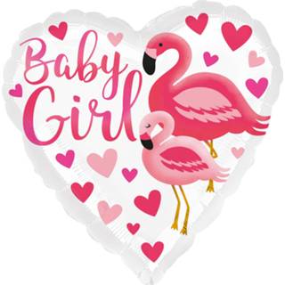 👉 Folieballon wit roze baby's meisjes Amscan Baby Girl Flamingo 45 Cm Wit/roze 26635396332