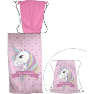 👉 Strandlaken polyester roze Unicorn 2-in-1 + Gymbag - 70 X 140 Cm 43 32 5407007983094