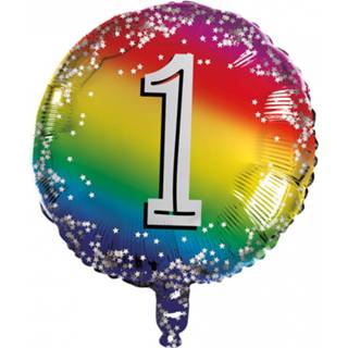 👉 Folie multikleur Boland Cijferballon 1 Rond 45 Cm 8712026302014