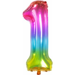 👉 Folieballon multikleur Folat Yummy Gummy Regenboog Cijfer ''1'' 81 Cm 8714572632416