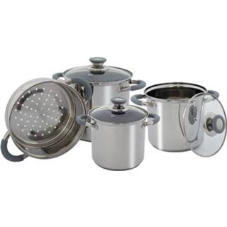 👉 Pannenset RVS zilver edelstaal zilverkleurig Eurotrail Kingston 7-delig 8712318938631