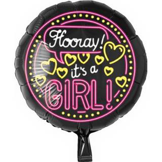👉 Folieballon zwart roze meisjes Paper Dreams Hooray! It's A Girl! 46 Cm Zwart/roze 8716764008870
