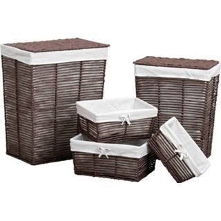 👉 Mand bruin wit linnen zwart mannen Gebor - Set Van 5 Manden Wasmand Rechthoekige Opbergmandjes Bruin/wit Voor In De Kledingkast 8720359706775