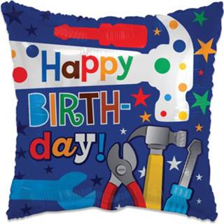 👉 Folieballon blauw jongens Witbaard Happy Birthday Tools 46 Cm 681070104111