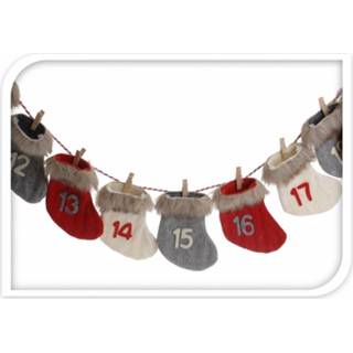 👉 Adventkalender rood wit grijs multi kunststof active Advent kalender kerstsokjes slinger rood/wit/grijs