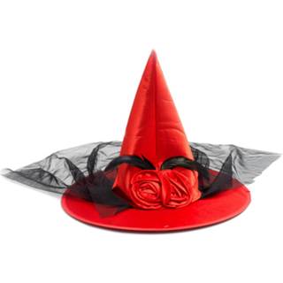 👉 Punthoed rood zwart polyester vrouwen Partychimp Witch Dames Rood/zwart One-size 8718969138710
