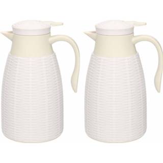 👉 Koffiekan witte kunststof wit 2x Rotan Koffiekan/isoleerkan 1 Liter - Koffiekannen/theekannen/isoleerkannen/thermoskannen 8720276892131