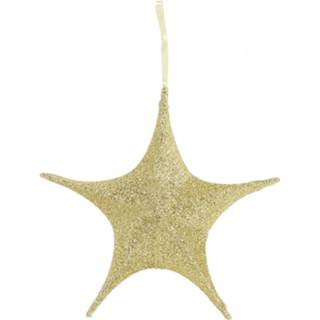 👉 Polyester goud goudkleurig Cf Label Kersthanger Glitter Ster 40 Cm 8718317724930